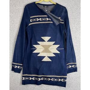 GeeGee Women’s M/L Navy Gold Metallic Southwestern Tunic Sweater NWT
